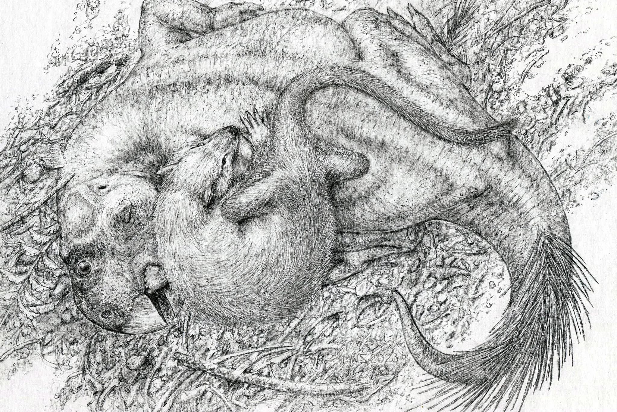 Artistic representation of dinosaurs and mammals living together